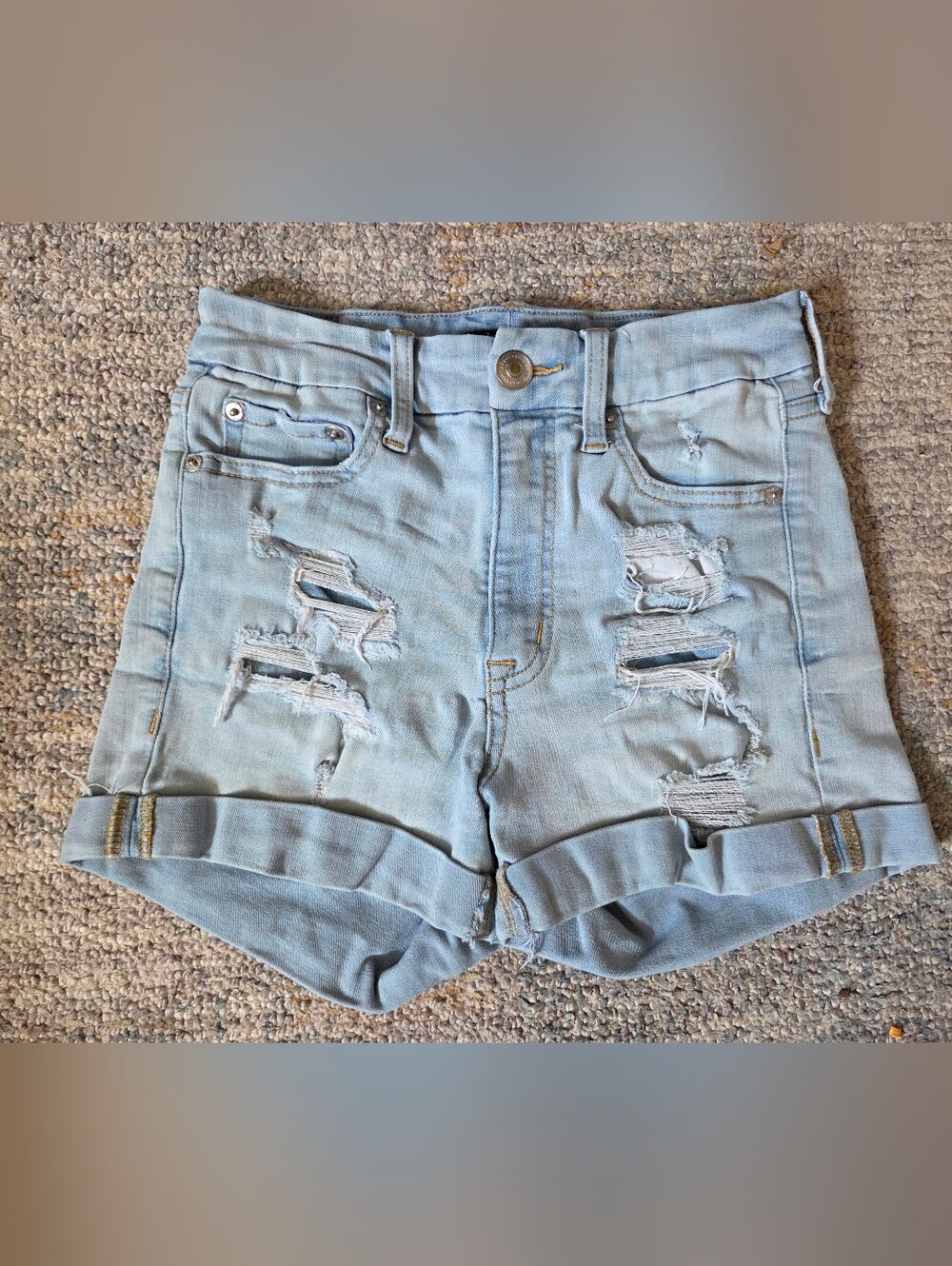 Aeropostale Light Blue Distressed Rolled Hem Denim Shorts